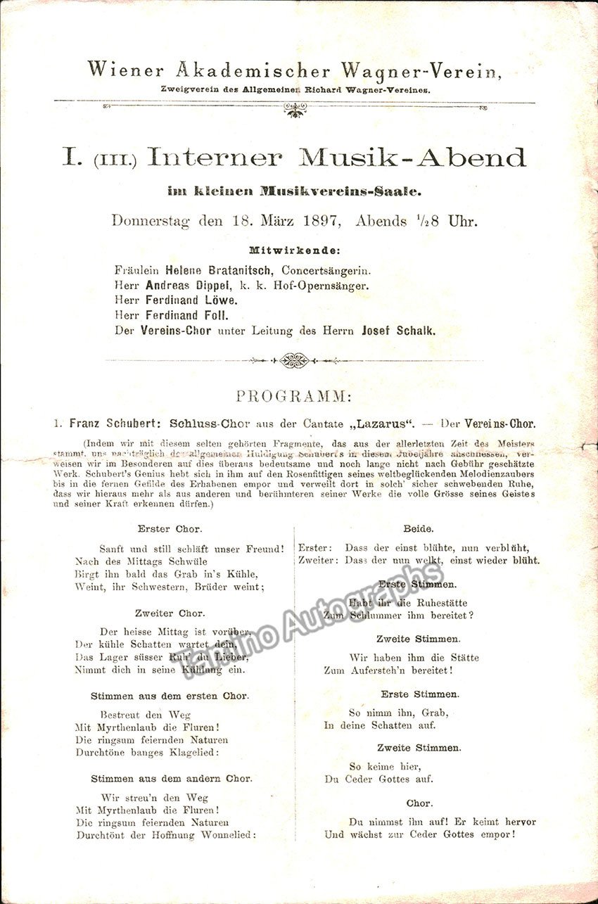 Wiener Akademischer Wagner-Verein - Program Lot 1895-1901 - Tamino