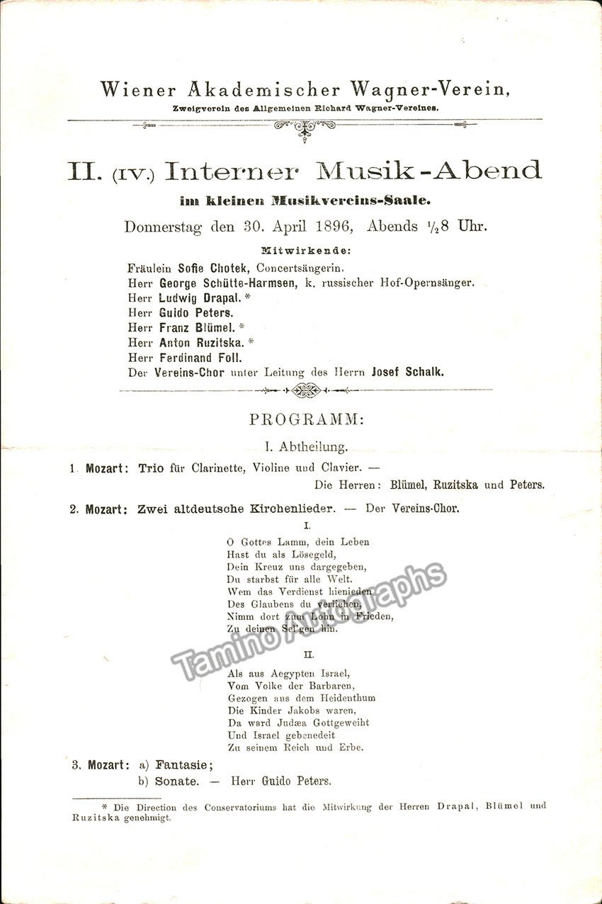 Wiener Akademischer Wagner-Verein - Program Lot 1895-1901 - Tamino