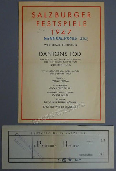 Einem, Gottfried von - Fricsay, Ferenc - Rehearsal for World Premiere of Dantons Tod by von Einem Program 1947 Salburg Festival