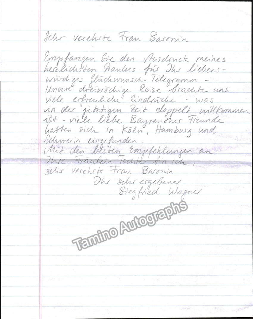 Wagner, Siegfried - Autograph Note Signed 1919 - Tamino