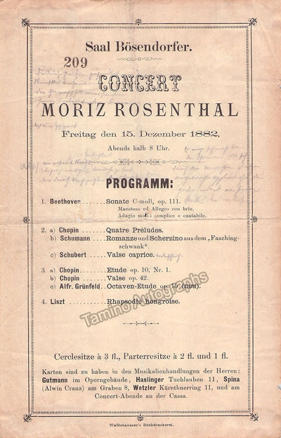 Rosenthal, Moriz - Concert Program Vienna 1882