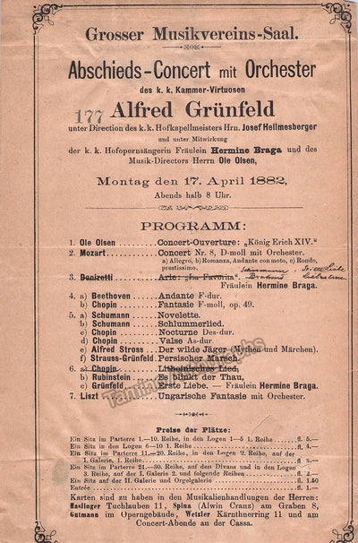 Grunfeld, Alfred - Hellmesberger, Josef - Olsen, Ole - Vienna Program 1882