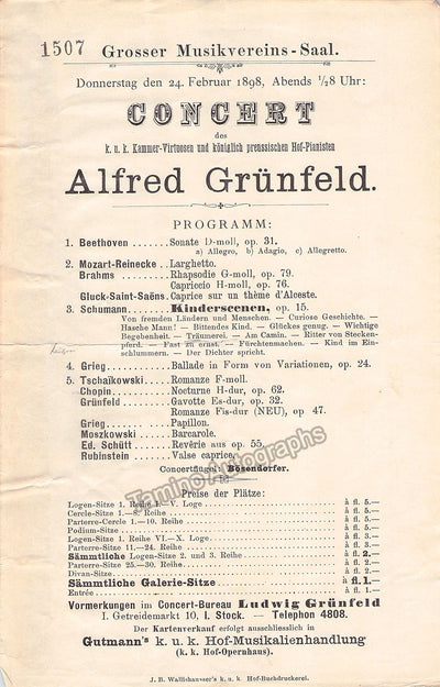 Grunfeld, Alfred - Concert Program Vienna 1898