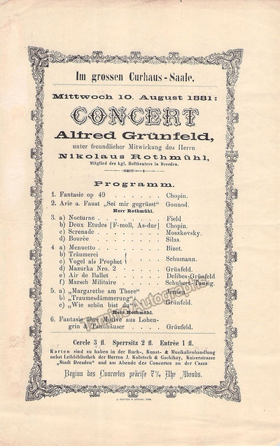 Grunfeld, Alfred - Concert Program Eger 1881