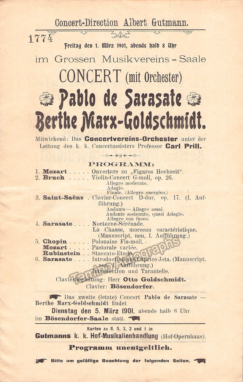 De Sarasate, Pablo - Concert Program 1901