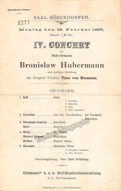 Huberman, Bronislaw - Concert Program Vienna 1895