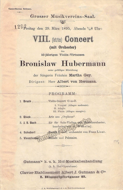 Huberman, Bronislaw - Concert Program Vienna 1895