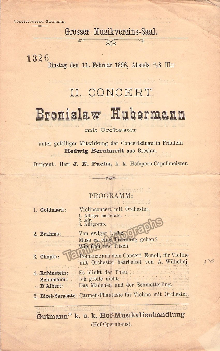 Huberman, Bronislaw - Concert Program Vienna 1896