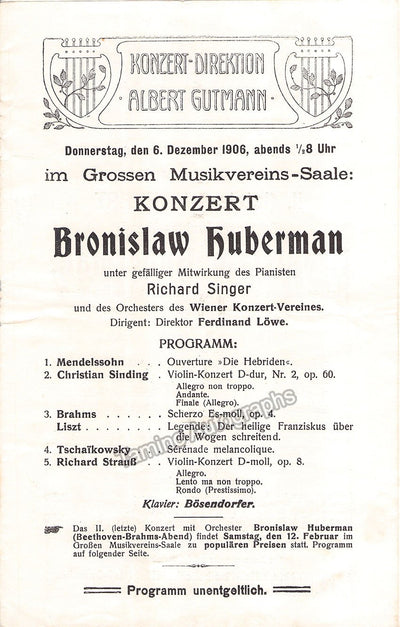 Huberman, Bronislaw - Concert Program Vienna 1906