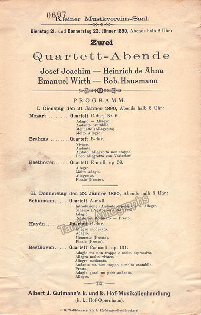 Joachim Quartet - Joachim, Joseph - Concert Program Vienna 1890