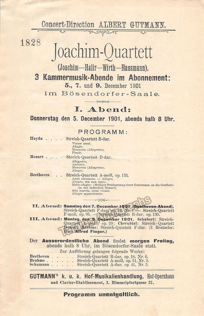 Joachim Quartett - Joachim, Joseph - Concert Program Vienna 1901