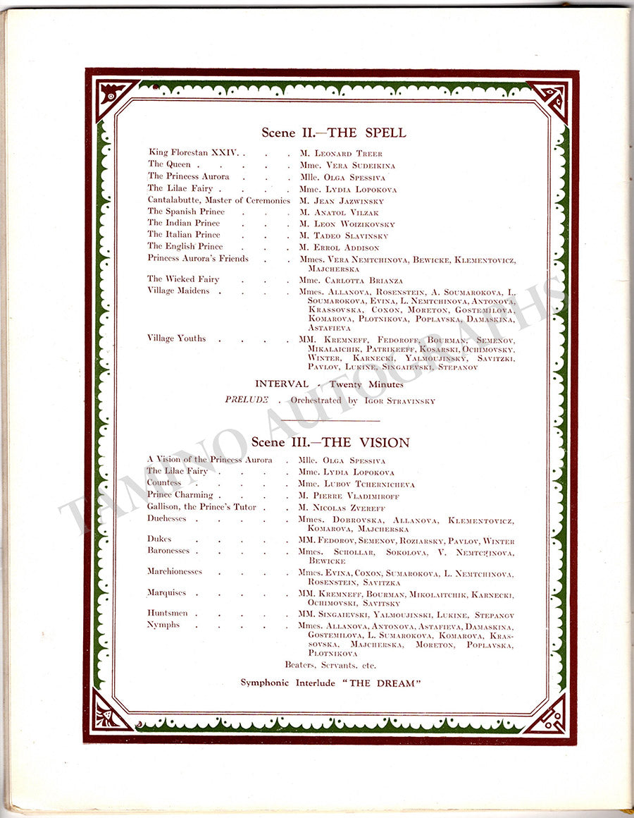Ballet Performance Program The Sleeping Beauty Ballet - Performance Program London 1921
