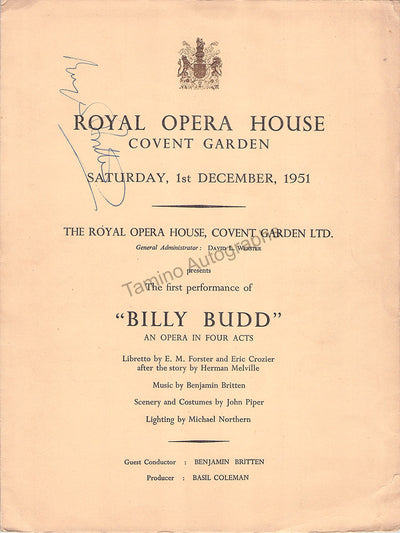 Britten, Benjamin - Signed Program World Premiere Billy Budd