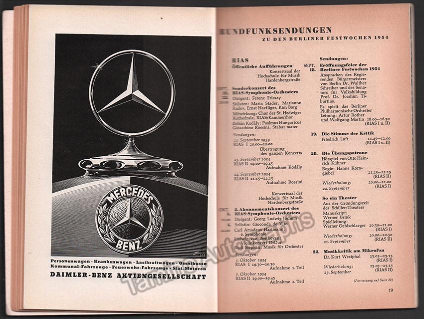 Furtwangler, Wilhelm and others - Berliner Festwochen Program 1954 - Tamino
