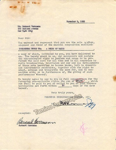 Herrmann, Bernard - Signed Contract with CBS 1938