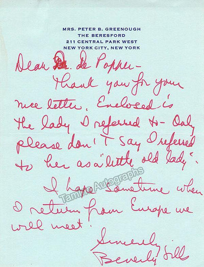 Sills, Beverly - Autograph Note Signed