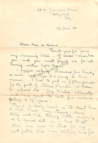 Barnes, Binnie - Autograph Letter Signed 1935