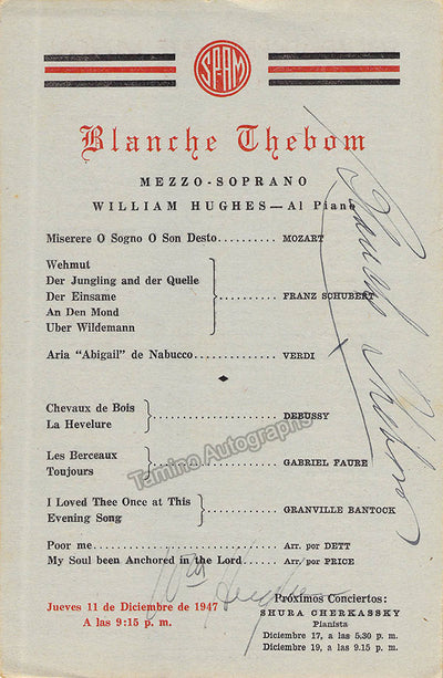 Thebom, Blanche - Signed Program Havana 1947
