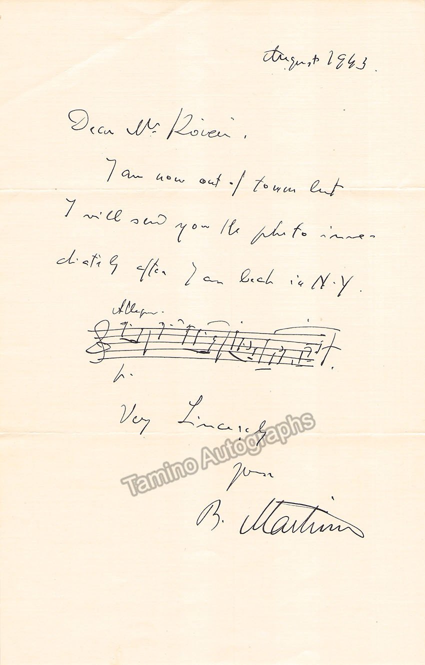 Martinu, Bohuslav - Autograph Note Signed with AMQS 1943