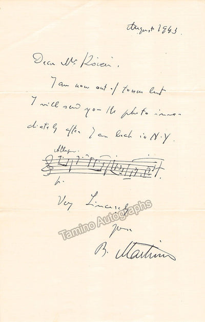 Martinu, Bohuslav - Autograph Note Signed with AMQS 1943