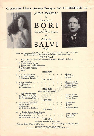 Singer Recitals at Carnegie Hall 1909-1925 - Lot of 10 Playbills