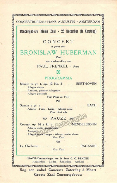 Huberman, Bronislav - Concert Programs Amsterdam