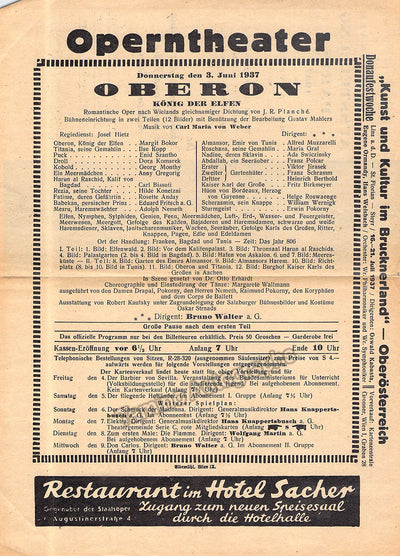 Walter, Bruno - Playbill Oberon Vienna 1937