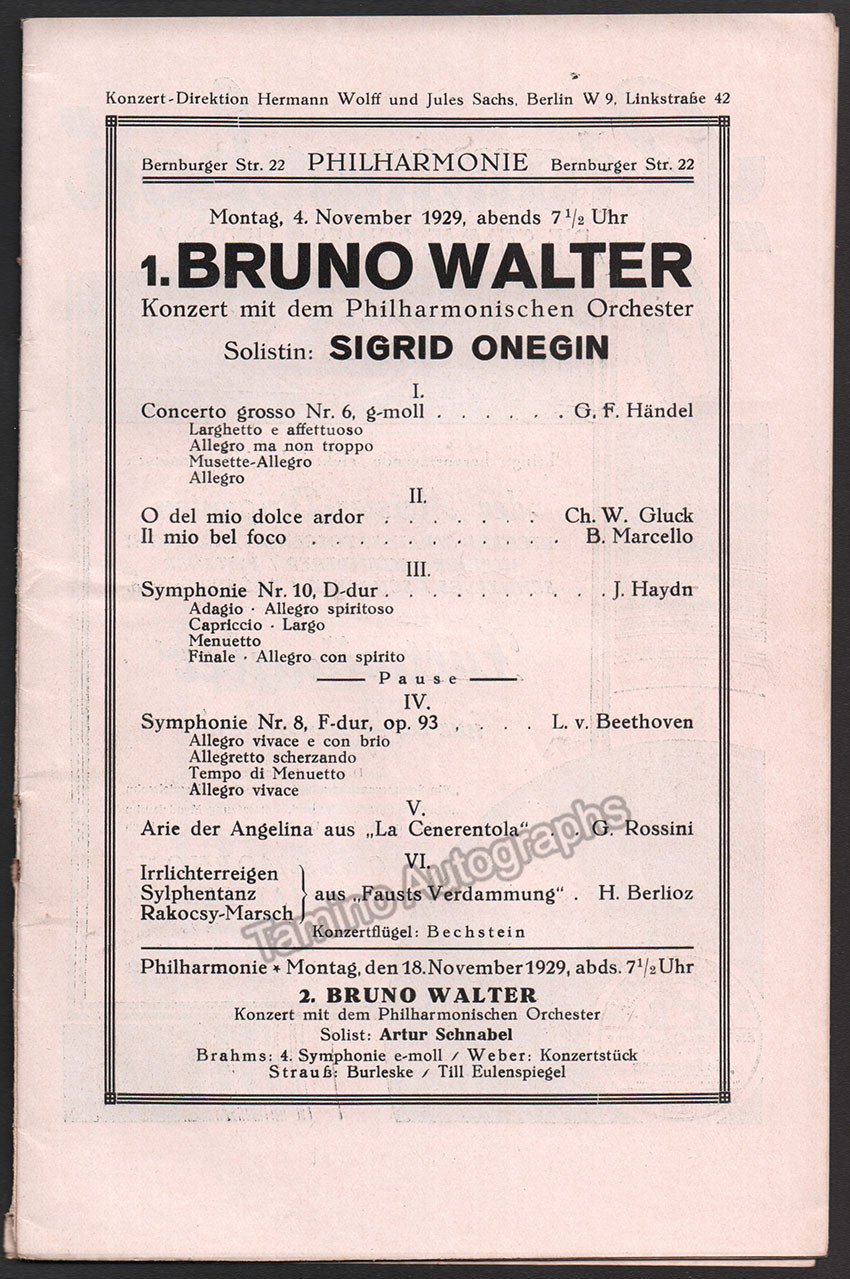Walter, Bruno - Berlin Philharmonic Program Lot 1919-1931
