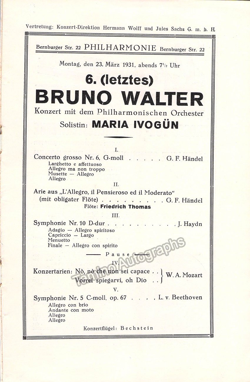 Walter, Bruno - Berlin Philharmonic Program Lot 1919-1931