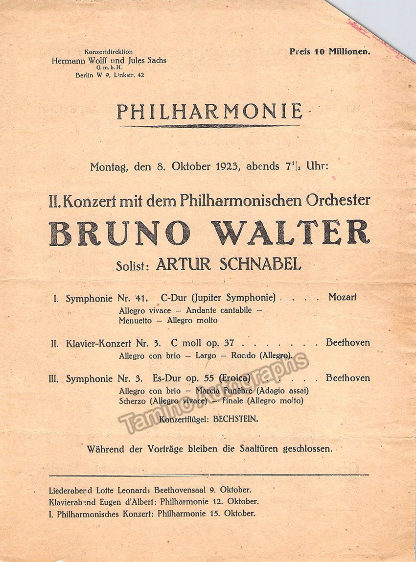 Walter, Bruno - Berlin Philharmonic Program Lot 1919-1931