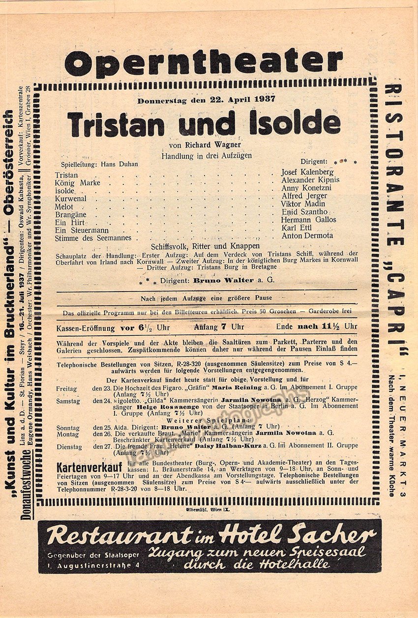 Walter, Bruno - Opera Program Lot 1920-1937