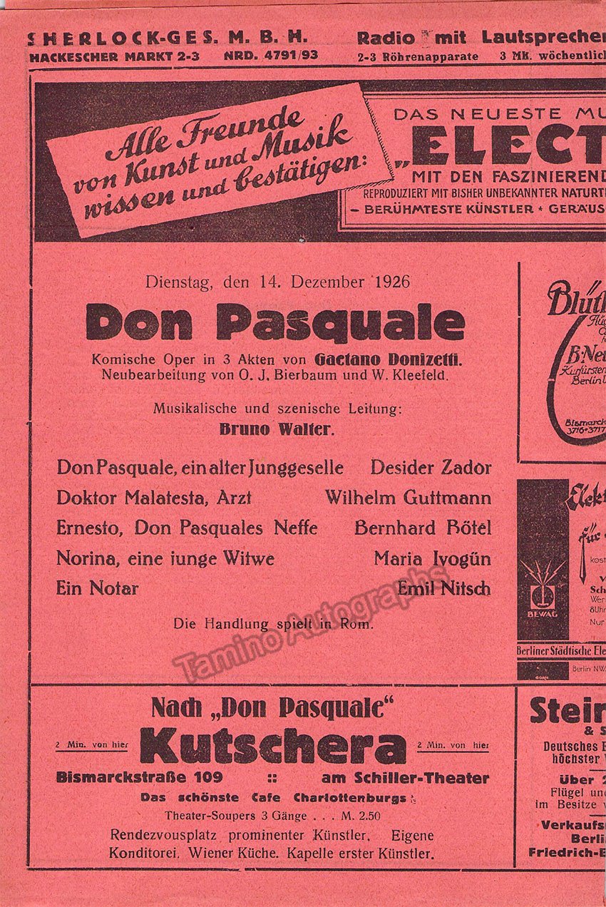 Walter, Bruno - Opera Program Lot 1920-1937 - Tamino