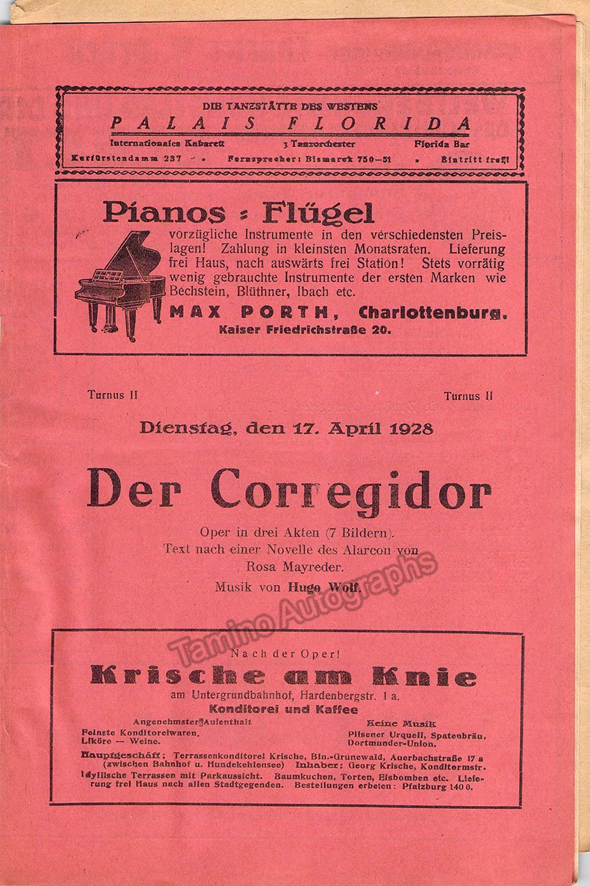 Walter, Bruno - Opera Program Lot 1920-1937 - Tamino