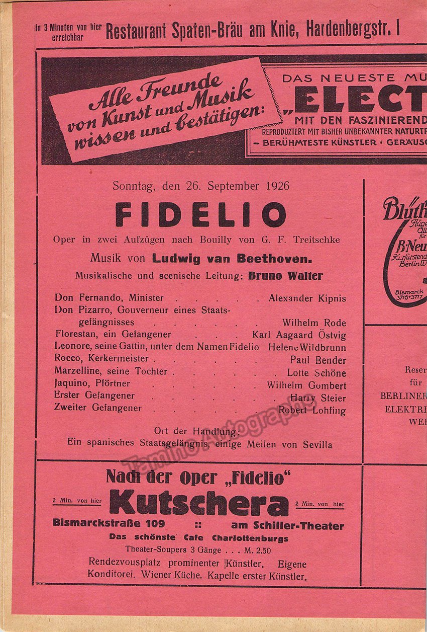 Bruno Walter - Opera Programs Lot 1920-1937 – Tamino