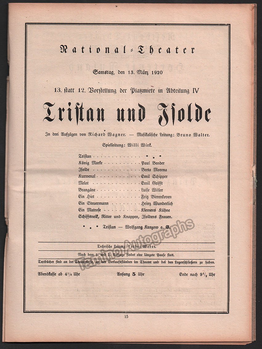 Walter, Bruno - Opera Program Lot 1920-1937 - Tamino