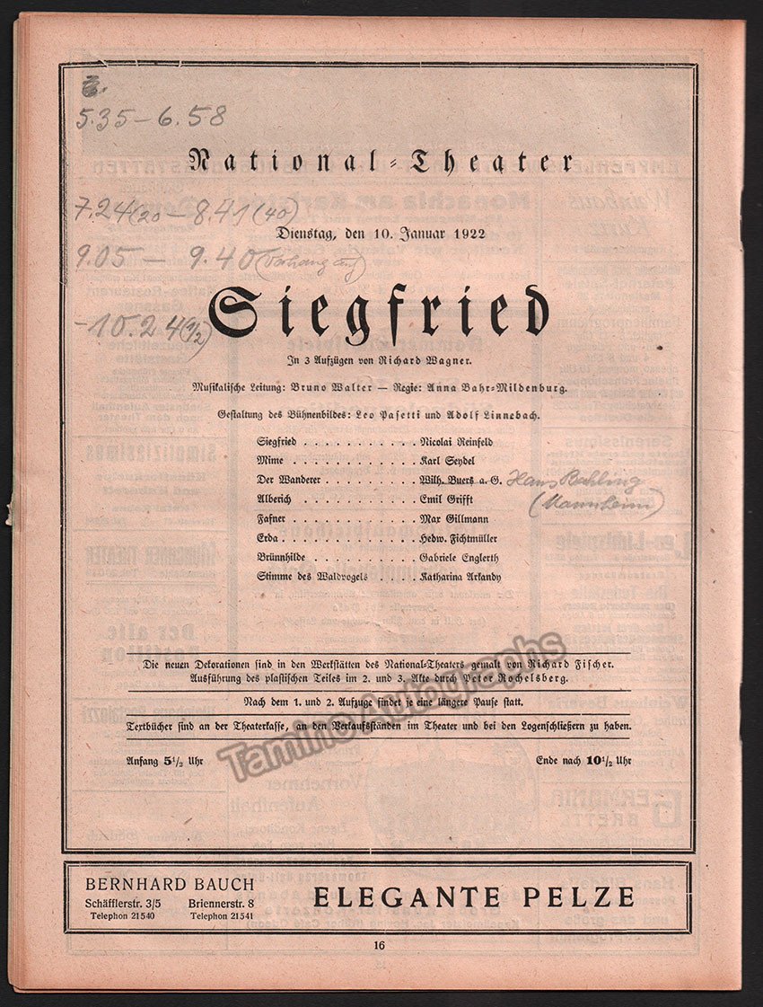 Walter, Bruno - Opera Program Lot 1920-1937 - Tamino