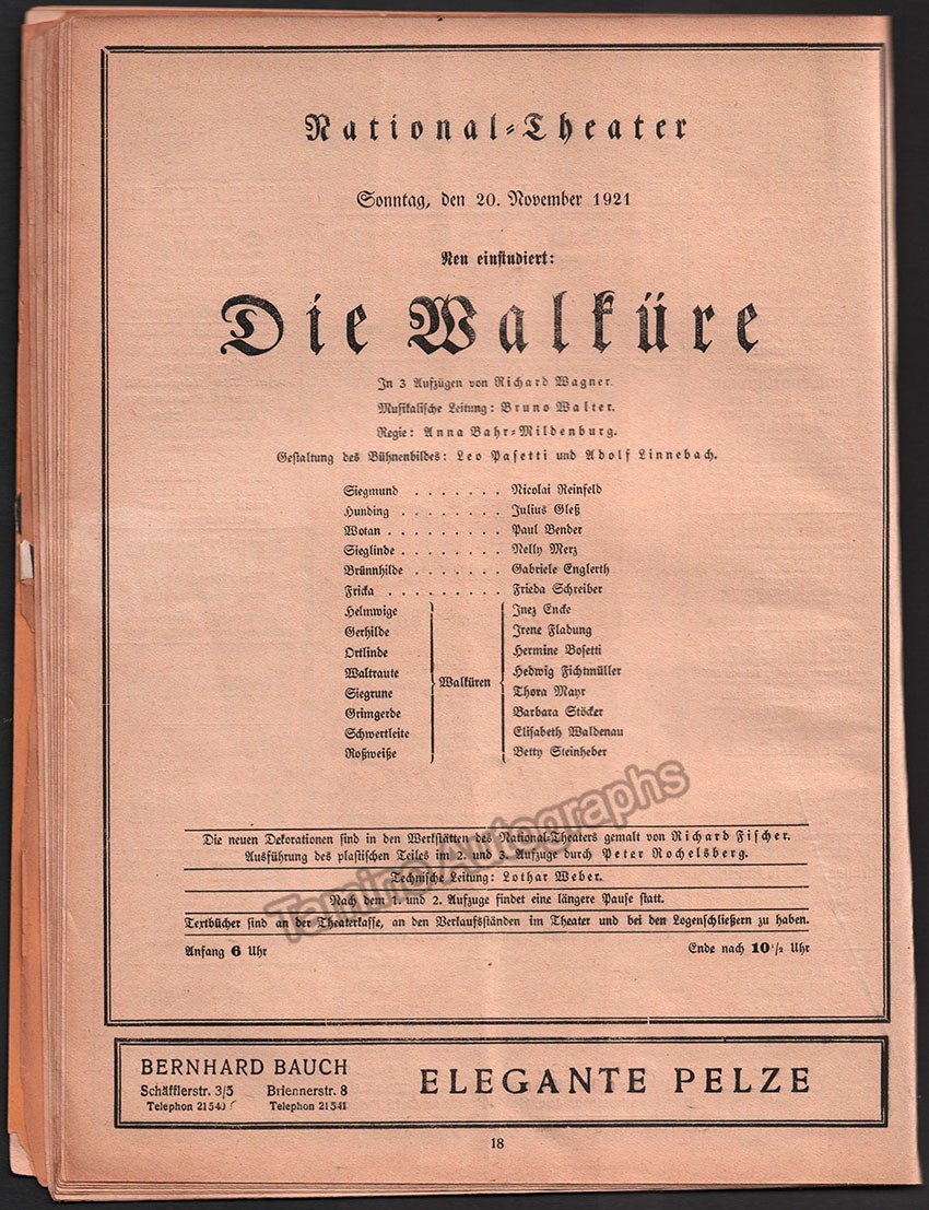 Walter, Bruno - Opera Program Lot 1920-1937 - Tamino