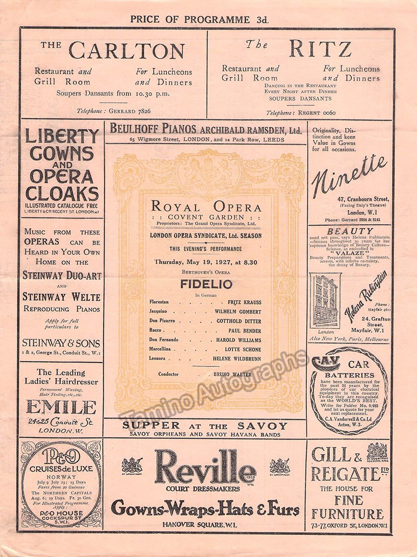 Bruno Walter - Opera Programs Lot 1920-1937 – Tamino