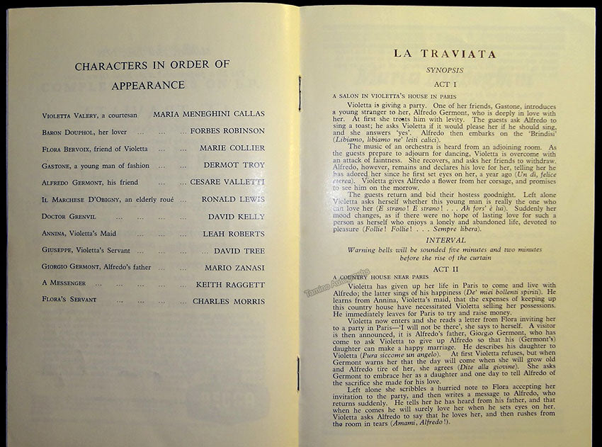 Callas, Maria - Program "La Traviata" Covent Garden 1958
