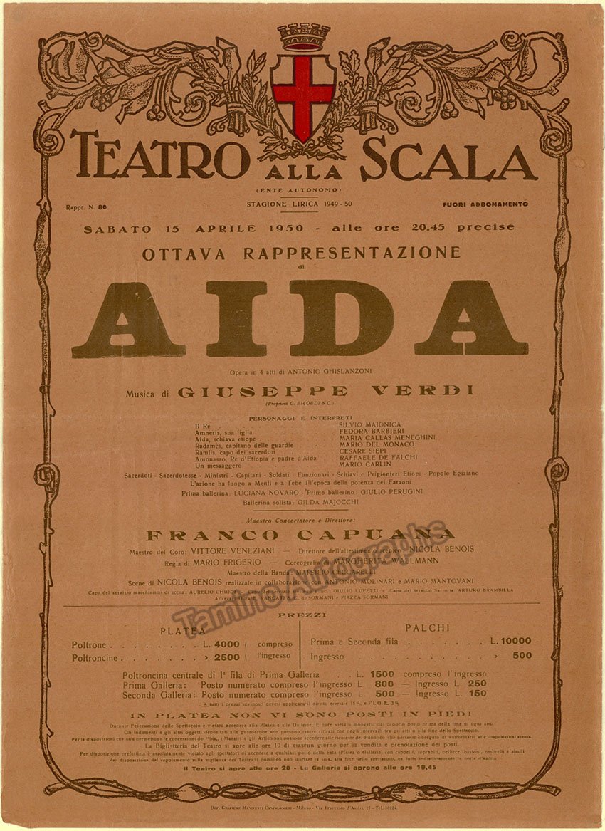 Callas, Maria - Aida Playbill at Teatro La Scala 1950