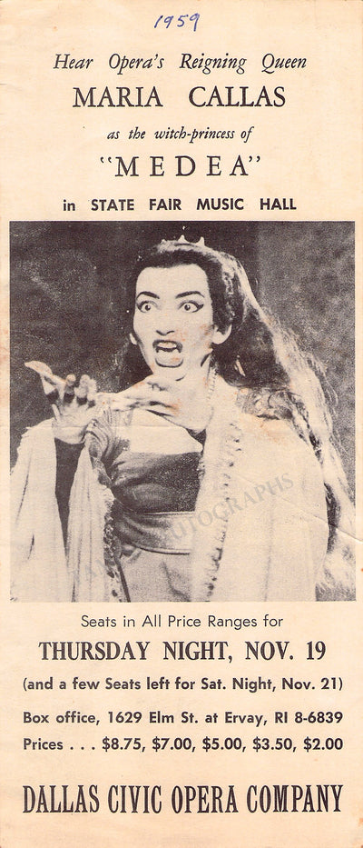 Callas, Maria - Dallas Civic Opera Unsigned Flyer