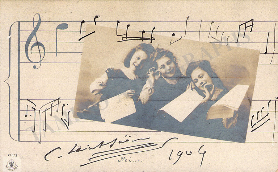 Saint-Saens, Camille - Signed Postcard with Music Quote