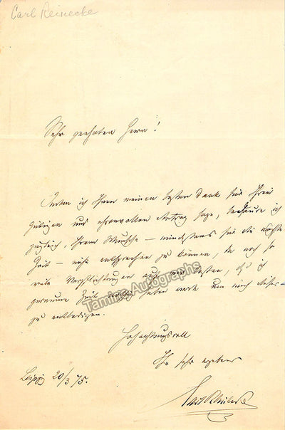 Reinecke, Carl - Autograph Letter Signed 1875