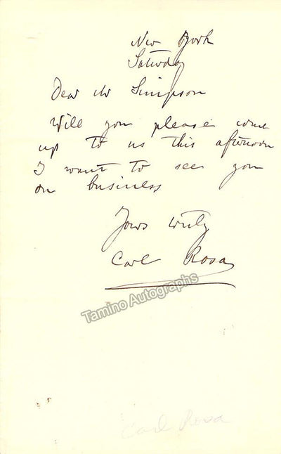 Rosa, Carl - Autograph Note Signed