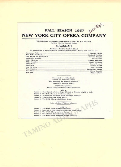 Floyd, Carlisle - Signed Program Clip for "Susannah" 1977