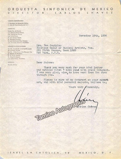 Chavez, Carlos - Typed Letter Signed 1936