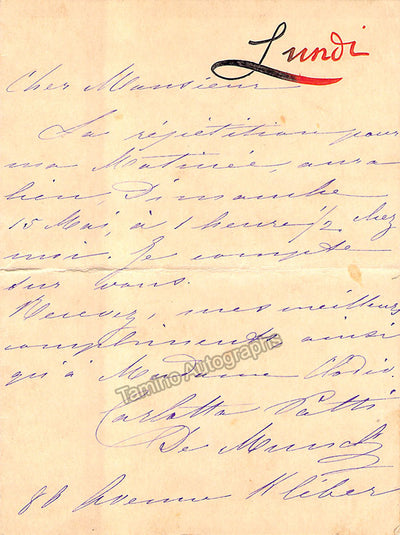 Patti, Carlotta - Set of 2 Autograph Letters Signed