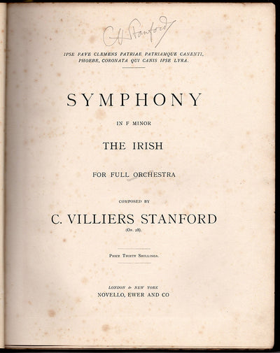 Villiers Stanford, Charles - Signed 3rd Symphony Score