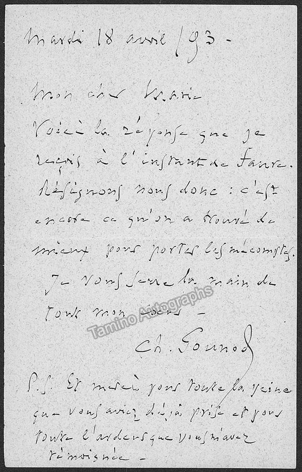Gounod, Charles - Autograph Note Signed 1893 - Tamino
