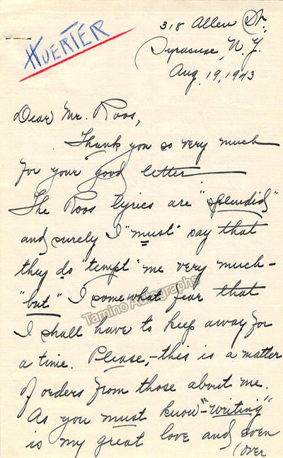 Huerter, Charles - Autograph Letters Signed 1943
